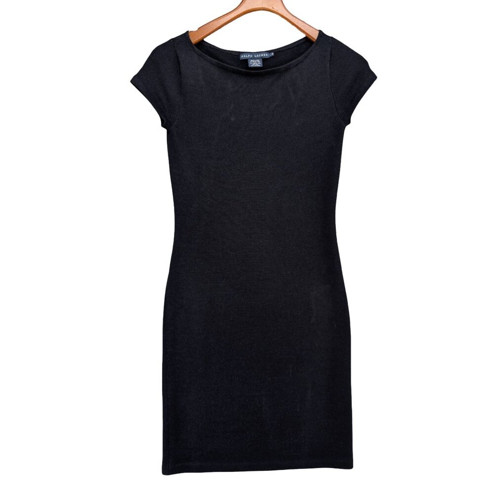 Ralph Lauren Sheath Sweater Dress Navy Merino Wool Silk Cashmere Cap Sleeve Sz M
